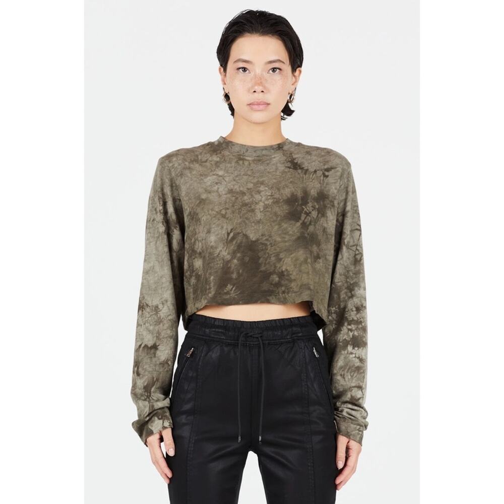 New Cotton Citizen Tokyo Long Sleeve Crop Top in Ash Crystal Size XS